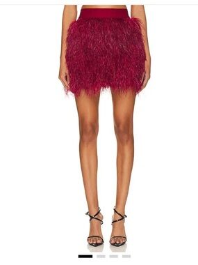 Alice and Olivia Bordeaux Burgundy Red ostrich Feather skirt sz 4